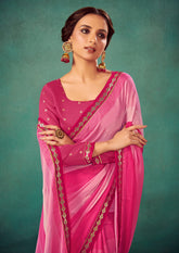 Tulip Pink Chiffon Solid Saree